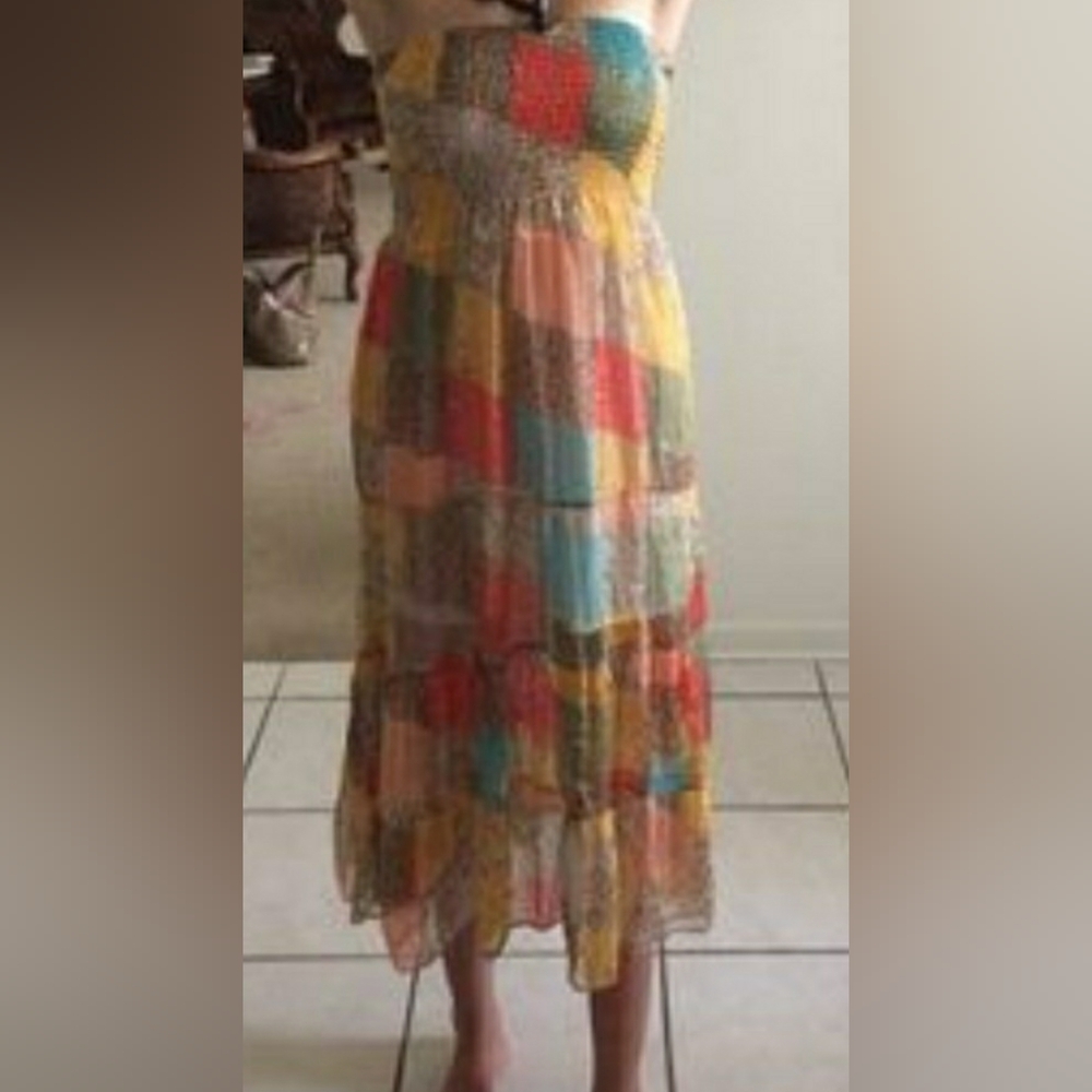 Patchwork Midi Dress Medium Flowy Whimsy Hippie B… - image 5